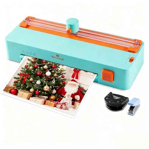 MECOLOUR Thermal Laminator Machine, A4 Laminating Machine, 110v, Comer Rounder, Paper Trimmer (Orange)