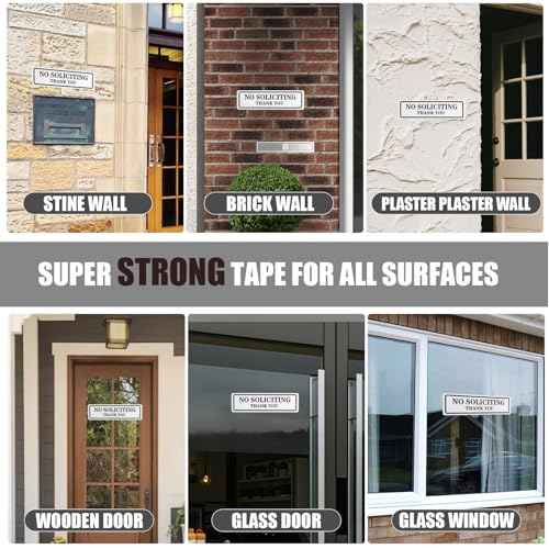 No Soliciting Sign for House That Keeps Solicitors Away, Super strong tape for all surfaces, 8.3 ¡¿ 2.4 In,2025 version, Perfect for Home Office Front Doors, Windows, Walls, Courtyard