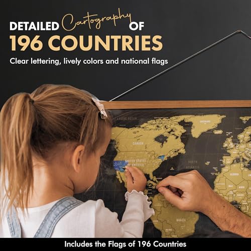 Travelization XL Scratch Off World Map with 196 Country Flags 36" x 24" Frameable World Map with Vibrant Colors and Premium Gold Coating, Beautiful Scratch Map for Travelers, Black