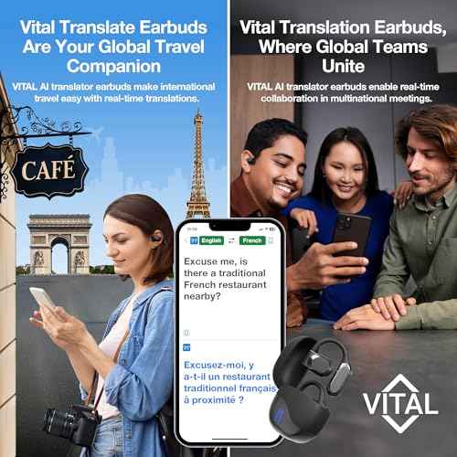Vital Translation Earbuds Real Time Language Translator Earbuds Vital Translate Buds Into 74 Languages 70 Accents | Bluetooth 5.3 Open-Ear | Noise Isolation | 7?8H Battery Music, Calls