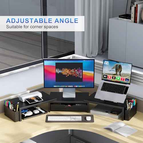 gianotter Dual Monitor Stand Riser, Desk Organizer With Drawer and 2 Pen Holders, Computer Monitor Stand, Shelf for Top of Desk, Black