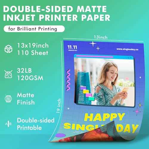 Koala Thin Presentation Paper Double-Sided Matte for Printing Photo 13X19 Inches 110 Sheets Compatible with Inkjet Printer