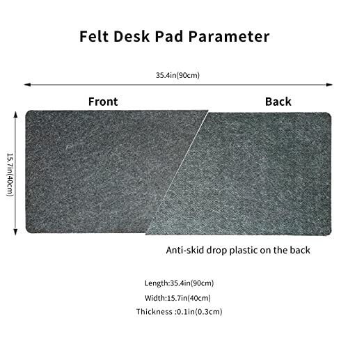 DAWNTREES Large Felt Desk Mat Protector 36 x 16 Inches Dark Grey