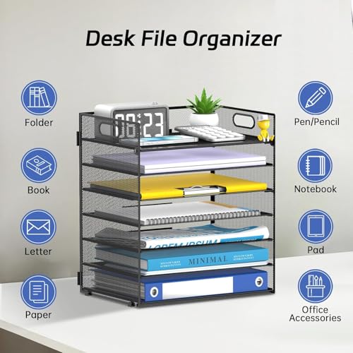 ReePlan Black 7-Tier Paper Organizer for Desk with Handle – Office Storage Solution