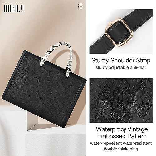 Laptop Bag for Women 15.6 Inch Tote Waterproof Leather Computer Business Lightweight Office Briefcase Large Capacity Handbag Shoulder Black