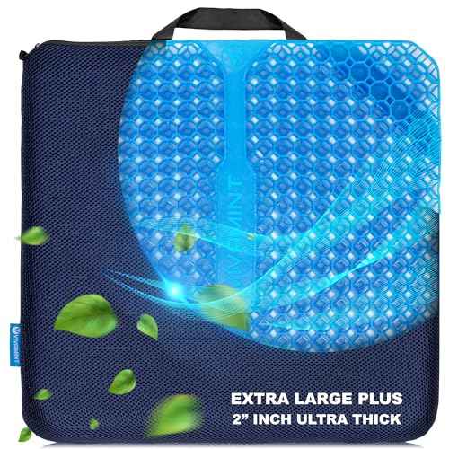 Gel Seat Cushions for Long Sitting- Extra Large & Ultra Thick(2 Inch) Orthopedic Chair Pad for Pressure Relief, Sciatica & Back Pain ? Non-Slip, Cooling, Portable for Office, Car, Truck, Wheelchair