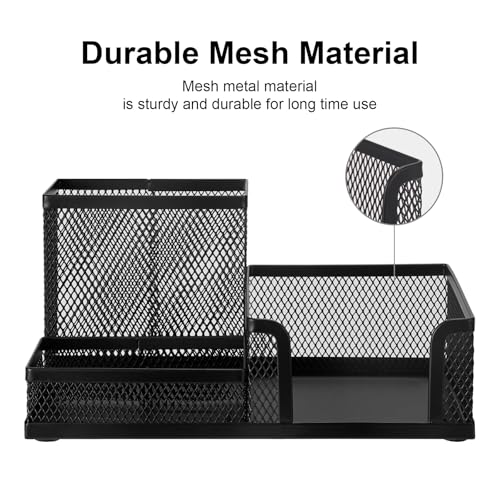 Comix Mesh Pen Pencil Holder Desk Organizer, 3 Compartment Wire Desktop Pen Pencil Cup Caddy Office Supplies Accessories for Home Office School, Black(6 Pack)