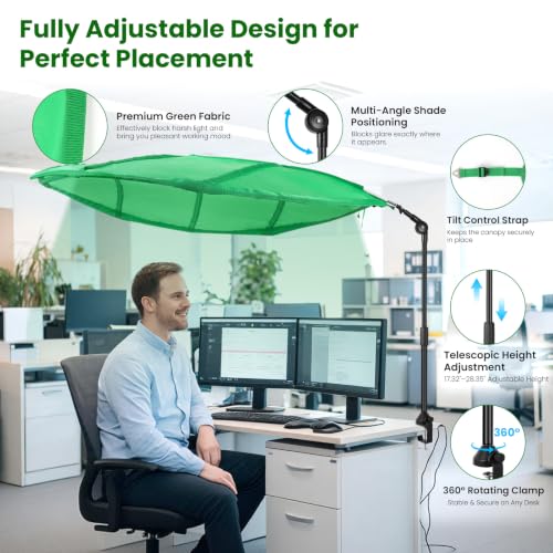 DIYZIXO 51-Inch Adjustable Desk Shade: Leaf Pattern Light Blocker with 360° Clamp