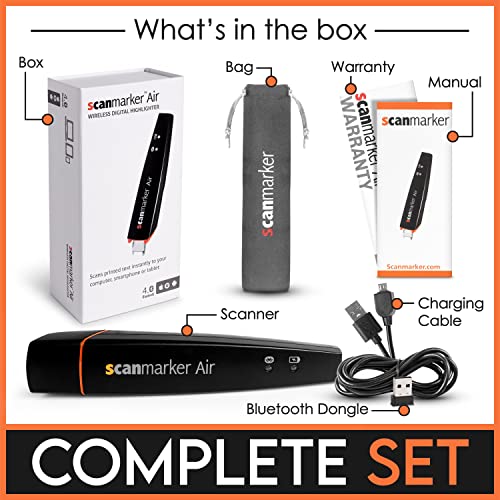 Scanmarker Air Reading Pen & Translator Pen - Black, Wireless OCR for Multilingual Text