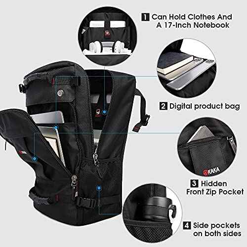 KAKA Travel Backpack,Camping Bag Water Resistant Flight Approved Weekender duffle backpacks Hiking Rucksack for Men Women (Black upgrade)