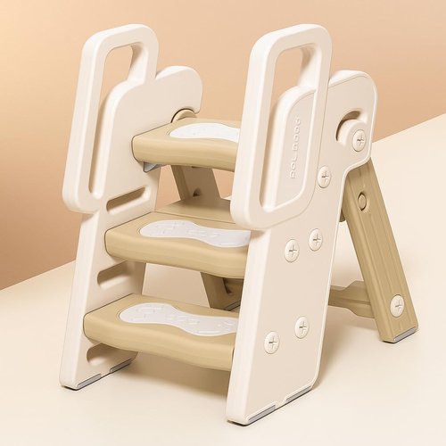 2-in-1 Foldable Toddler Step Stool for Bathroom Sink and Potty Training Ladder — Adjustable, Non-Slip Kitchen Helper Stool for Kids with Secure Handrails — Easy-to-Clean Plastic Toddler Standing Tower