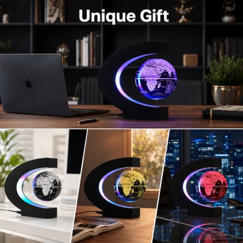 KAIMC Black Glow Color-Changing Magnetic Levitation Globe with LED Lamp - Kids & Office Decor