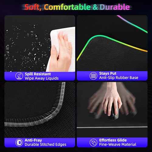 Gaming Mouse Pad, Wireless Charging Mouse Pad Gaming, 31.5"x11.8" Large RGB Desk Mat for Laptop/Computer/Keyboard, 9 Light Modes, Waterproof Smooth Surface, Non-Slip Base, Black