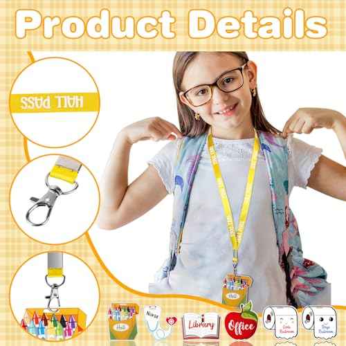 6 Pcs Acrylic Hall Pass Lanyards Unbreakable School Passes Set for Cute Classrooms Hall Restroom Library Office and Nurse School Students Teacher Supplies