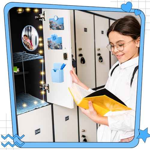 Patelai 12 Pcs Locker Accessories Kit Included Locker Shelf Magnetic Mirror Pen Holder Whiteboard Marker Faux Fur Rug Light String and Magnet for Back to School Essentials(Blue)