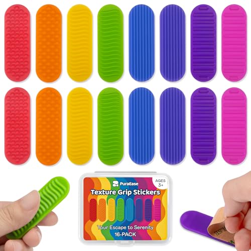 Textured Sensory Stickers for Kids ? 16PC Silicone Adhesive Calm Strips for Anxiety Relief, Autism, ADHD ? Quiet Fidget Toys & Desk Sensory Strips for Classroom Prizes