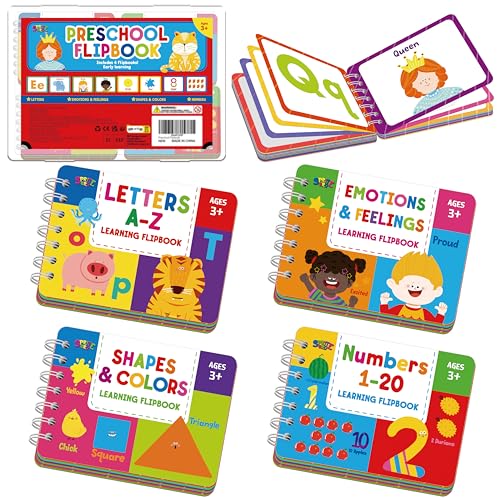 SpriteGru Preschool Learning Flipbooks - Letter, Number & Emotions Set for Kids, 96 Double-Sided Cards, Educational Toy