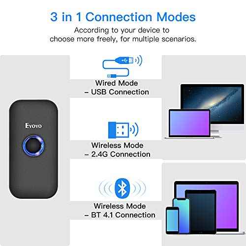 Eyoyo Mini Bluetooth Barcode Scanner: Portable Wireless & USB Wired 1D Bar Code Reader for Book Library Inventory - Fast CCD Screen Scanning Compatible with iPad, iPhone, Android Phones, Tablets PC