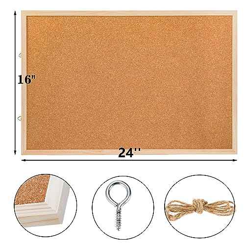 Lyellfe 3 Pack Cork Boards for Walls, 24''L x 16''W Large Bulletins Board with Frame, Push Pins, Thick Notice Board for Office School Home Decor, Two-Side Cork