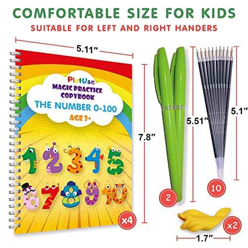 Grooved Handwriting Workbook for Kids Ages 3?5, Montessori Tracing Letters & Numbers 1?100, Reusable Magic Ink Pens Disappearing Ink, Learn to Write the Easy & Fun Way (Medium)