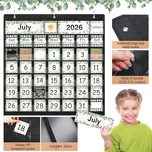 Fulmoon Eucalyptus Classroom Calendar Pocket Chart Set Black & Eucalyptus