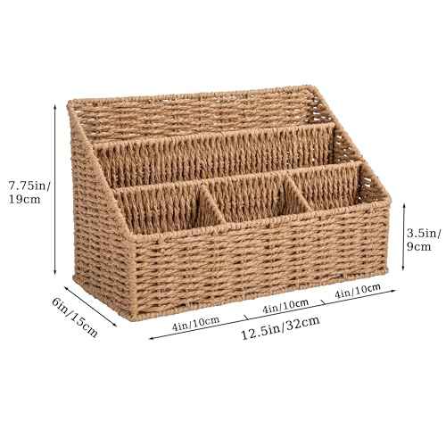 Rattan Desk Organizer, Tabletop Mail Holder, 5 Slot Mail Organizer Countertop Basket, Rattan Office Supplies, Boho Office Desk Accessories, Wicker Desk Organizer, Magazine Holder£¨Wicker£©