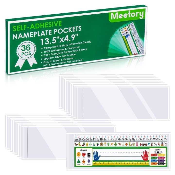Meetory 36 Pack Clear Self-Adhesive Desk Name Tag Covers for Office & Classroom