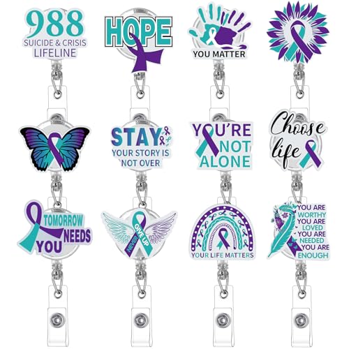 Motiskyy 12Pcs Suicide Awareness Badge Reels with Clips - Retractable 26in Lanyards