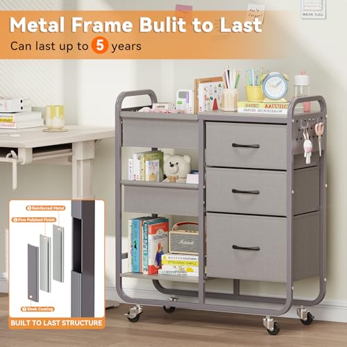 KINGRACK 3-Tier Baby Diaper Caddy Organizer with Metal Rolling Cart and Cloth Drawers