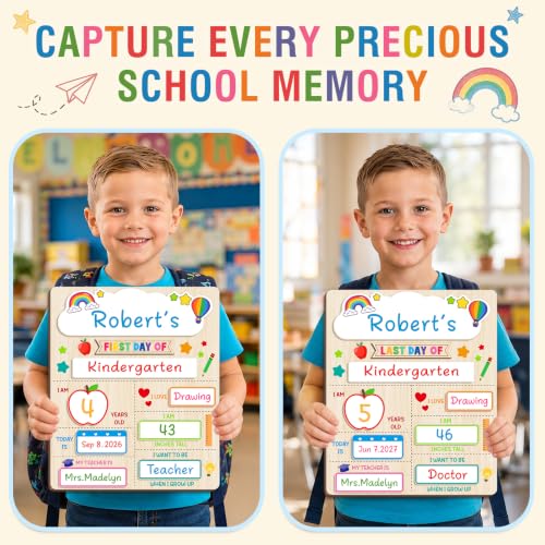 First Day of School Sign Board with 6 Markers - Reusable Wooden Chalkboard for Kids, Kindergarten & Preschool