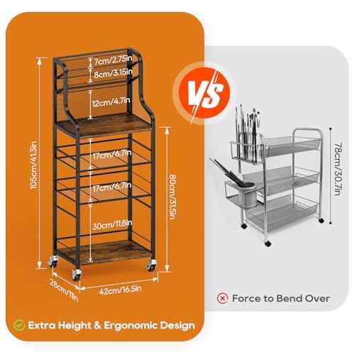 4 Tier Rolling Utility Cart with 360¡Æ Lockable Wheels, Art Supply Storage Organizer for Art Studio, Metal Paint Craft Cart for Paint, for Home and Office