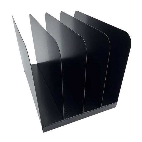 Huron Vertical 4 Slot Steel Desk Organizer/Sorter, Black
