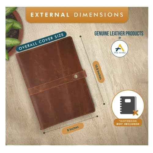 The Antiq XL Leather Journal Cover Refillable with Bookmark and Pen Loop, 7x10 Inch Hard Notebook Cover, Large Leather Notebook Cover, Soft Cover Diary Case, Refillable Leather Diary with Pen Holder