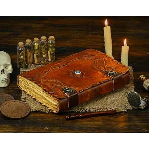 Hocus Pocus Book of Spells Hocus Pocus Spell book Prop Hocus Pocus Gifts Halloween Decorations Decor Leather Journal Writing Book Of shadow Best Hocus Pocus Gifts For Men And Women (13x10 Inch, Brown)