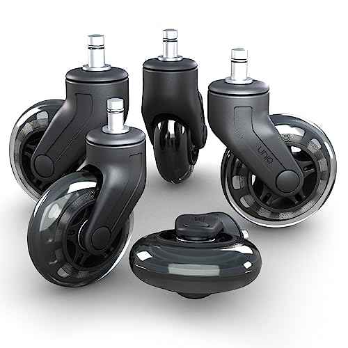 Replacement Office Chair Wheels for Carpet, Wood & Tile, Set of 5 - Premium Quality Office Chair Casters for Work & Gaming Chair - Smooth & Noise-Free Rubber Wheel for Office Chair