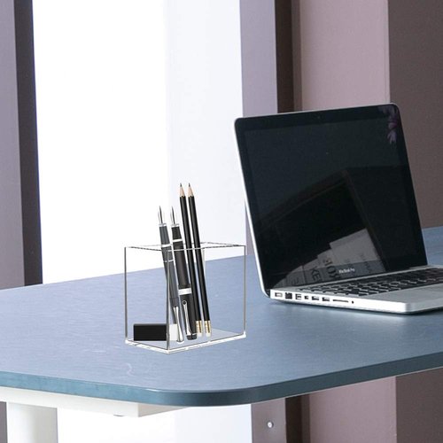 Dingelex 8 Pack Clear Acrylic Pen Pencil Holder Cup, Clear Makeup Brush Holder Acrylic Desk Accessories Square Stationary Organizer for Office School Home