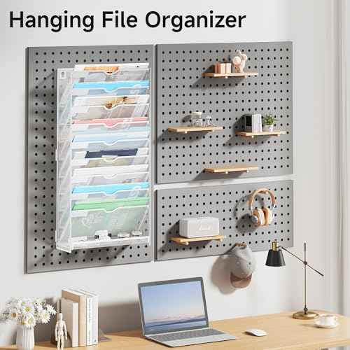 Lavatino 10-Tier Hanging File Organizer, Wall Mount File Holder for Mails Folders Papers Magazine Organization, Vertical Document Organizer for Office Home White