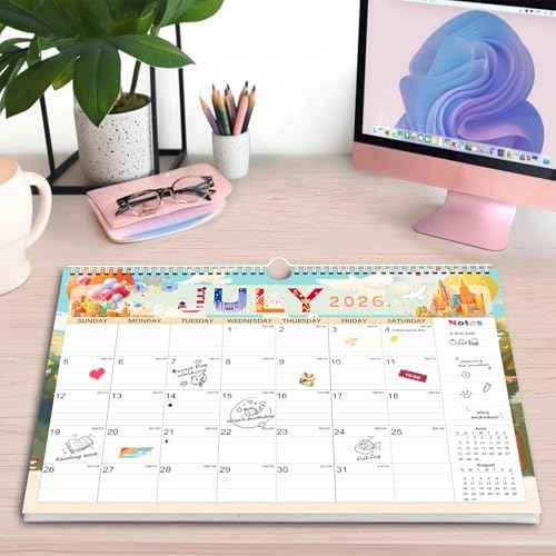Calendar 2026, Anti Ink Bleed, Durable Thick Paper, Ample Writing Space, Wall Calendar 2026 with Stickers, 17" x 12" Large Seasonal Calendars for Home, Office, Student and Teacher Supplies- Colorful