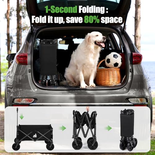 NBONEBS Collapsible Wagon Carts with Large Capacity, Utility Beach Wagons Duty, 300LBS Wagons Carts Heavy Duty Collapsible Wagon Outdoor for Camping, Garden, Sports, Picnic. Black-Ye2.