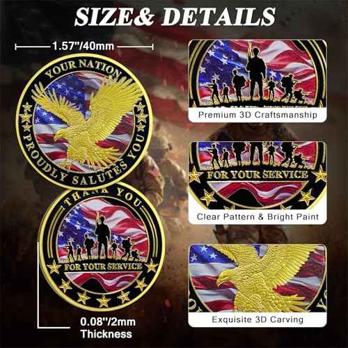 24 Pcs Military Challenge Coins - Thank You for Your Service Bulk Veterans Challenge Coin Military Appreciation Gifts for Men Women Veterans Army