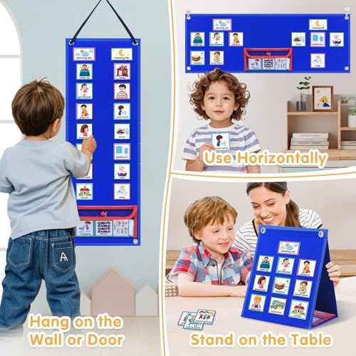 Visual Schedule for Kids with Autism Chore Chart for Toddler Planning Board Daily Routine Chart Autism Learning Materials Classroom, Home Use with 124 Cards (Blue)