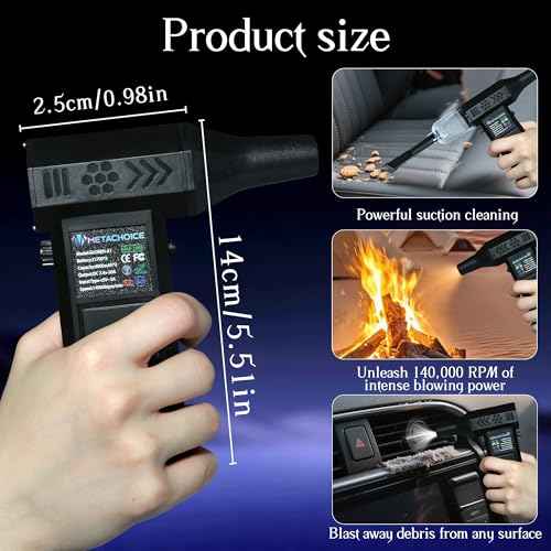 Compressed Air Duster 140000 RPM 8000mAh 21700 Battery 2 in 1 BBQ Blower & Vacuum with LED Light Stepless Speed Control for Keyboard Cleaner Car dust Removal Outdoor Barbecue (Black)
