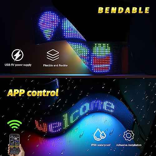 Led Sign, Bluetooth App Programmable Led Car Sign, USB 5V Scrolling Message Led Matrix Panel, Custom Digital Display Board for Shop Advertising