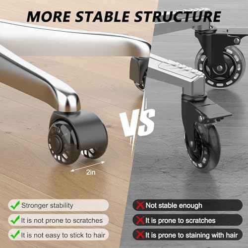 2" Replacement Wheels for Office Chair, Set of 10 Universal Size 11x22mm Roller Blade Wheels for Computer Gaming Chair, Carpet & Hardwood Floors, Quiet Heavy-Duty Smooth (Black)