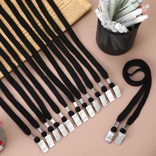 Patelai 200 Pack Double Clip Lanyards Bulk Face Mask Lanyard Twist Free 2 Hook Design Adjustable Badge Neck Strap for Conference Office Class Essential Back to School Gifts ID Card Keychain (Black)