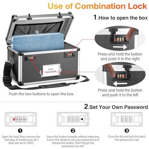 11" x 7" x 8.3"Black Lockable Storage Box w/Combination Lock - Portable Safe & Medicine Lock Box w/Label Slot, Secure for Docs, Medicine, Cash, Valuables | Ideal for Home & Office & Travel
