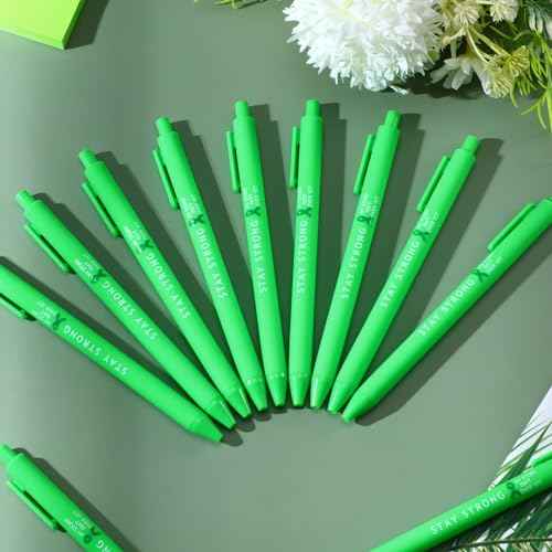 Cholemy 500 Pcs Suicide Prevention Awareness Ballpoint Pens Mental Health Awareness Items Green Ribbon Retractable Pens Bulk Black Ink for School Charity Office Therapist