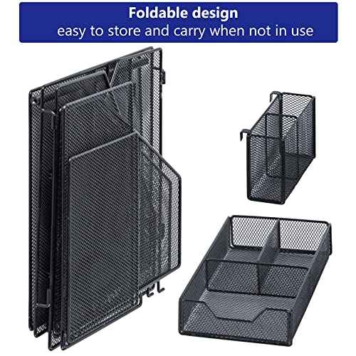 Topwey Desk Organizer, File Organizer for Desk with 2-Tier Paper Letter Tray, Drawer and 2 Pen Holder, Mesh Desktop Organization with Magazine Holder for Office Supplies