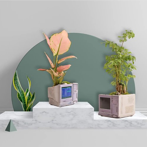 Funny live 4.7 Inches Retro Desk-top Shape Desktop Decoration Resin Crafts Ornaments Home Office Personality Multi-purpose Succulent Plant Pot | Pen Holder (Computer Black Screen)