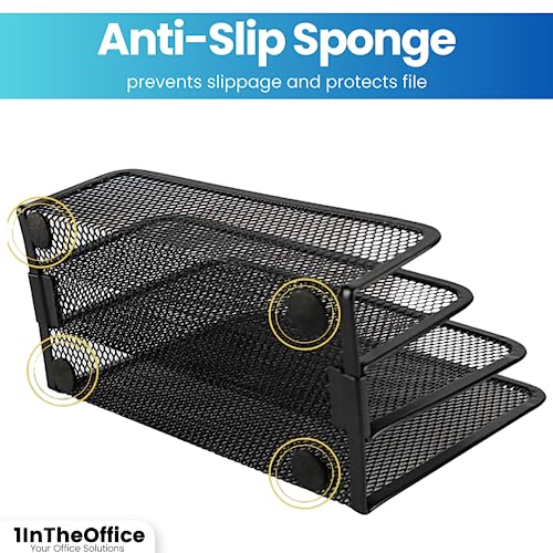 Mesh Vertical Desk File Organizer - Multi-Compartment Office Mail Sorter, Black